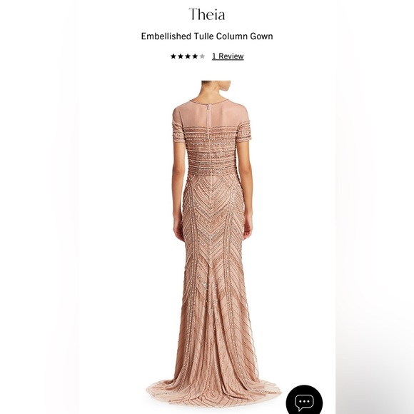 Women’s Beige Theia Embellished Tulle Column Evening Gown - Picture 2 of 16